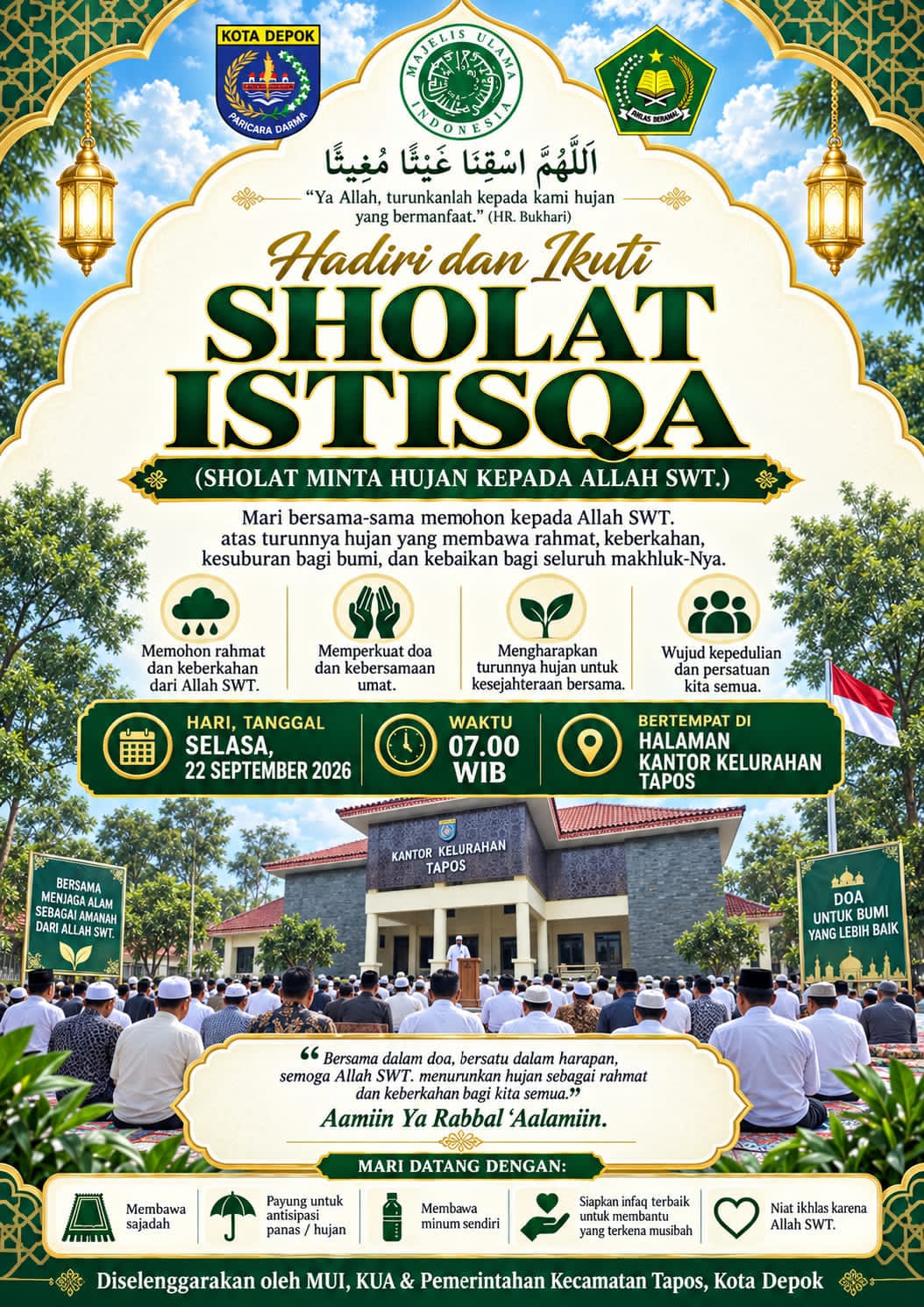 MUI Kecamatan Tapos Siap Gelar Sholat Istisqo Berjamaah pada 22 September 2026